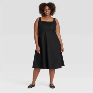 NWT Ava & Viv | Black Cotton A-Line Fit & Flare Midi Dress